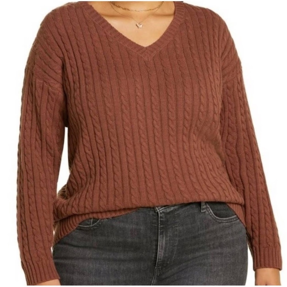 BP Brown Oversized Cable Knit Sweater